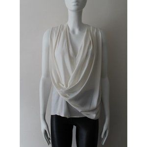 Yigal Azrouel Front Drape V-neck Blouse Top Size 10 White Sleeveless